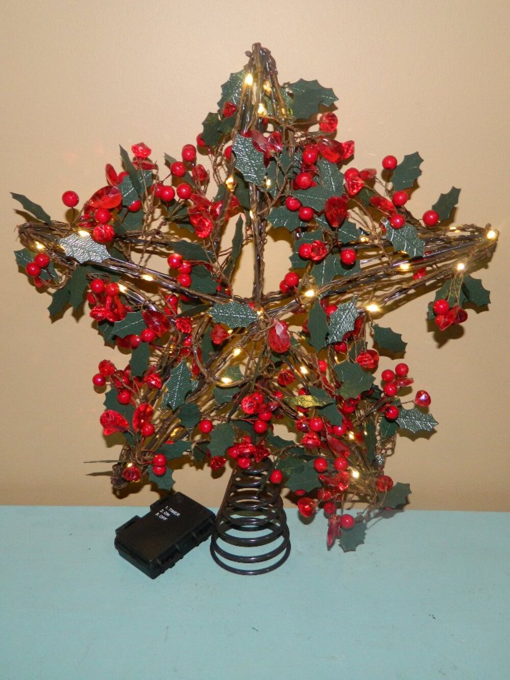 Pottery Barn Christmas Lit Star Rustic Red Tree Topper